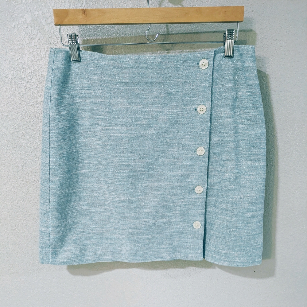 LOFT Powder Blue Side-Button Mini Skirt - Picture 2 of 6